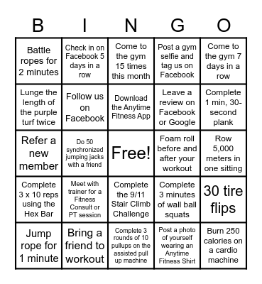 Anytime Fitness Elkhorn September 2021 Bingo Card