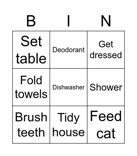 Things to do Bingo Card