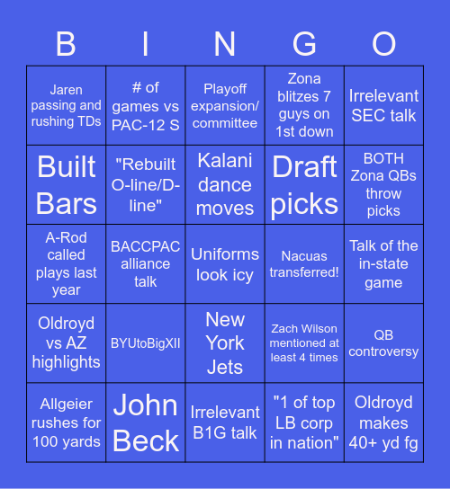 BYU vs AZ bingo Card