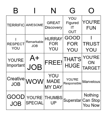 Positive Words  Bingo Card