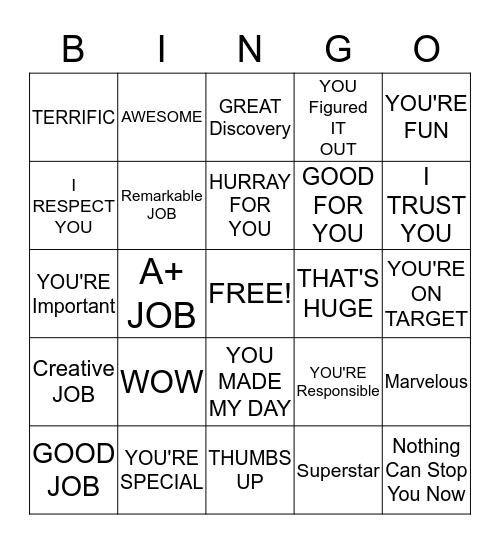 Positive Words  Bingo Card