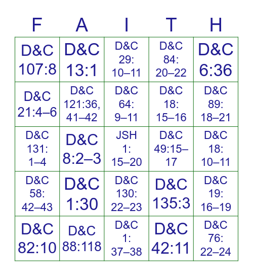 Doctrine and Covenants Church History Bingo Card