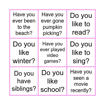 Get To Know You Bingo Card