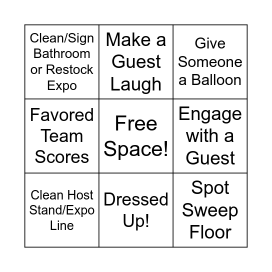 SP/Host Bingo Card