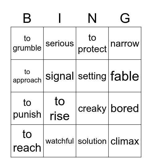 Vocabulary Bingo Card