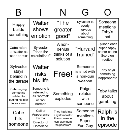 </scorpion> Bingo Card