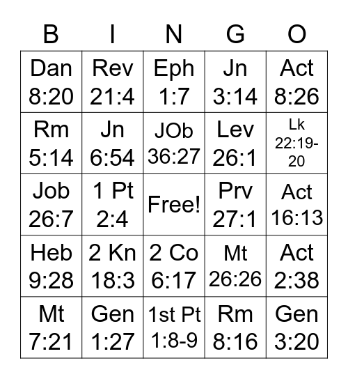 Sermon Level 1 Bingo Card