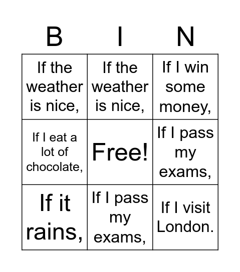 First conditional Bingo Card