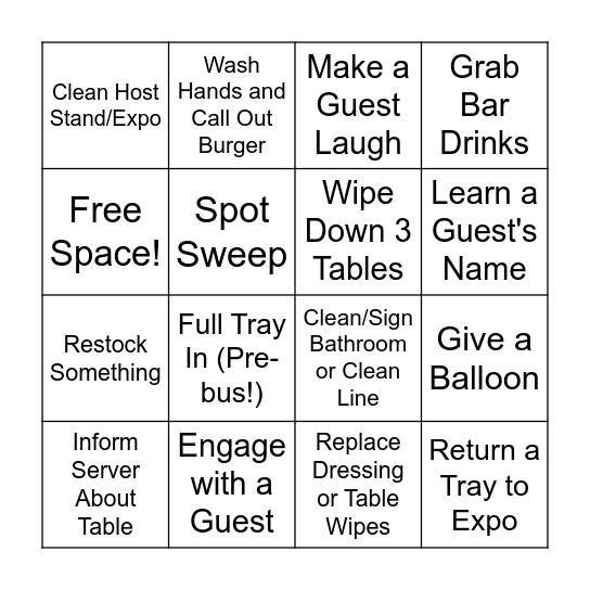 SP/Host Bingo Card