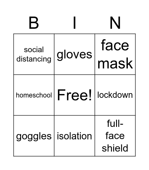 Pandemic Vocabulary Bingo Card