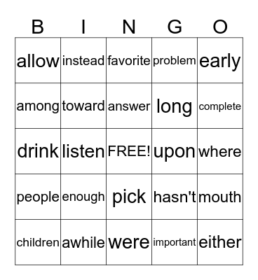 Untitled Bingo Card