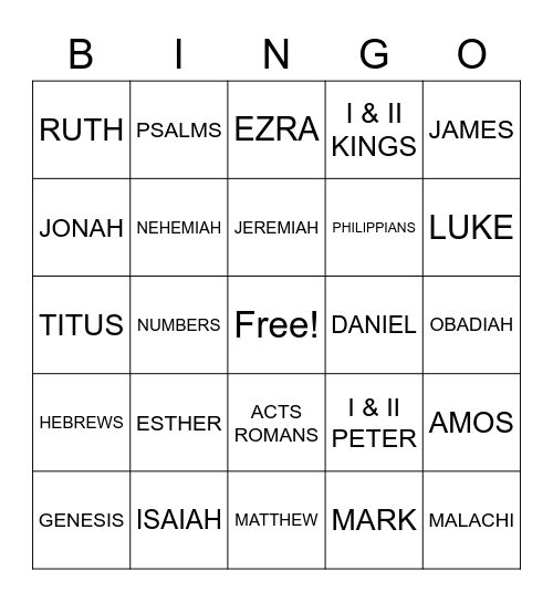 BIBLE BINGO Card