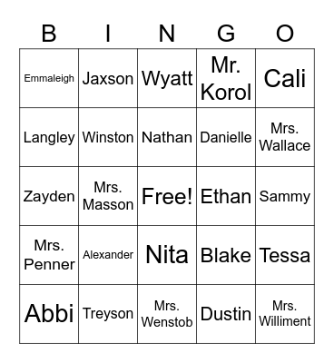 Grade 1 and 2 Friends Bingo Card