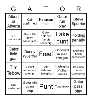 Baltimore Gator Club Bingo Card