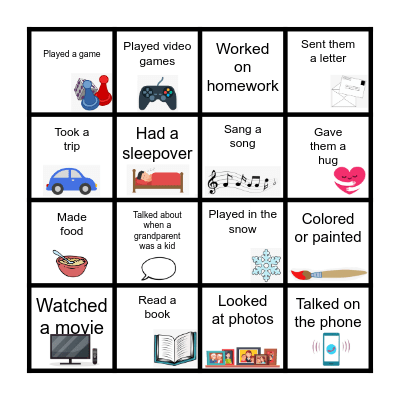 Grandparents Bingo Card