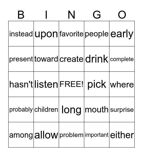 Untitled Bingo Card