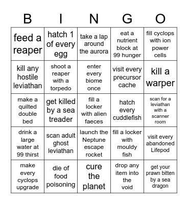 Subnautica bingo (hard) Bingo Card