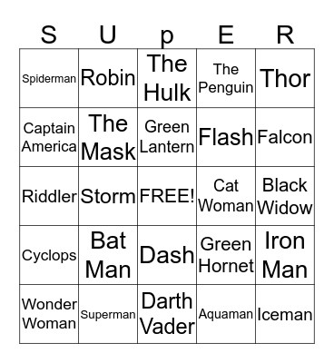 Superheroes Bingo Card