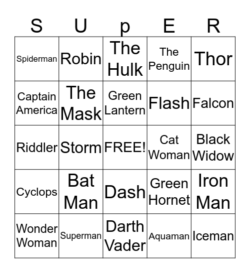 Superheroes Bingo Card