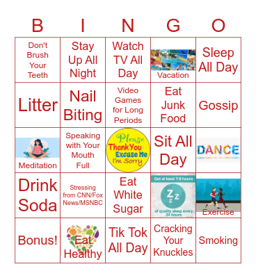 PAA Good/Bad Habits Bingo Card