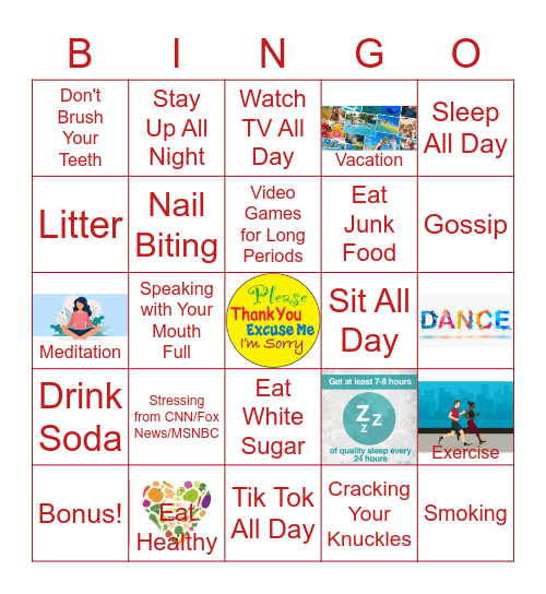 PAA Good/Bad Habits Bingo Card