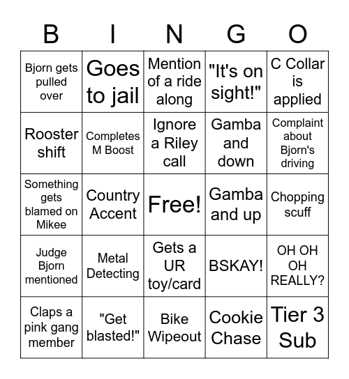 Bio Subathon Bingo Card