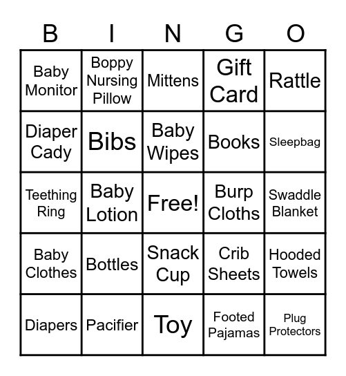 Houseman Baby Shower Bingo Card