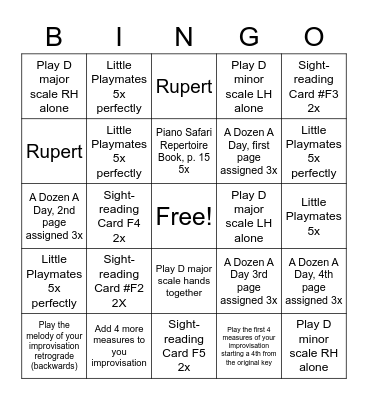 Keegan's Bingo Card