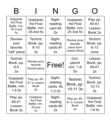 Grant's Bingo Practice Card Bingo Card
