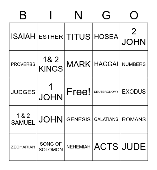 BIBLE BINGO Card