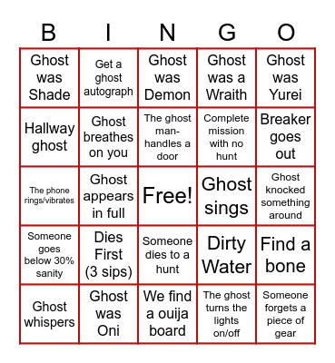 PhasmoBINGO Card