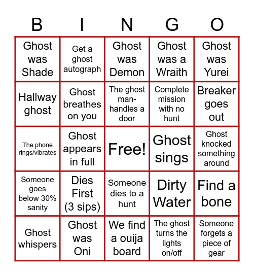 PhasmoBINGO Card