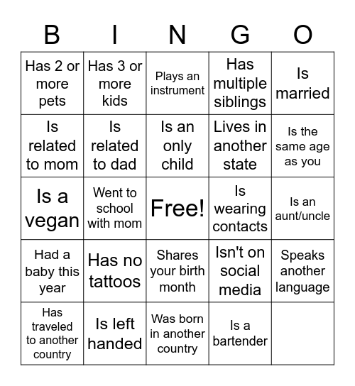 Find the Guest Who Bingo Card
