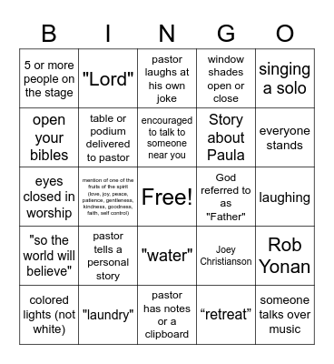 Worship Together Weekend BINGO! Bingo Card