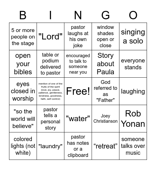 Worship Together Weekend BINGO! Bingo Card
