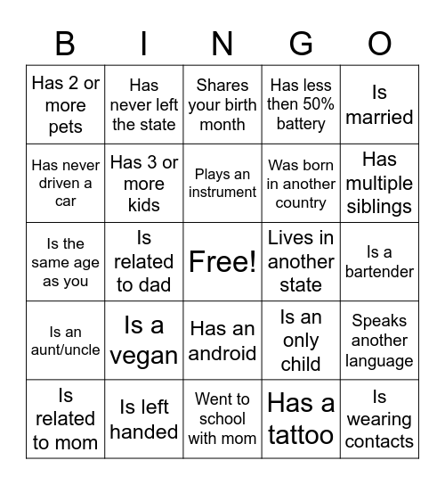 Find The Guest Bingo Card