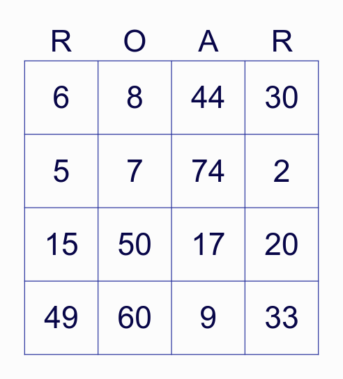 ROAR BINGO Card