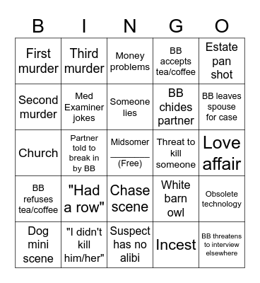 Midsomer Murders Bingo Card