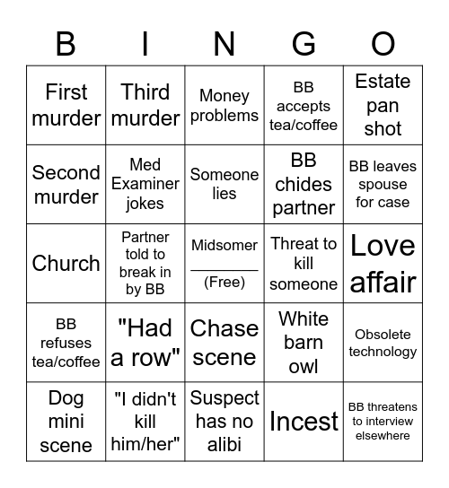 Midsomer Murders Bingo Card