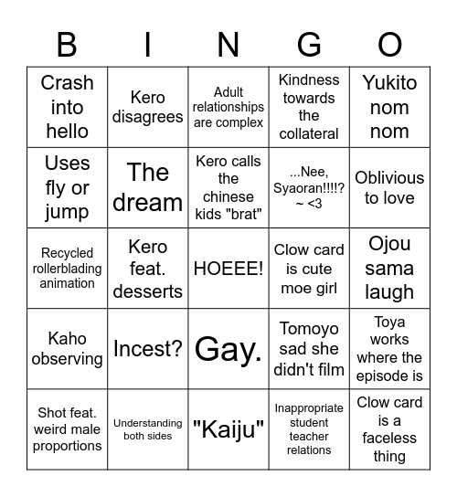 Sakura Bingo Card