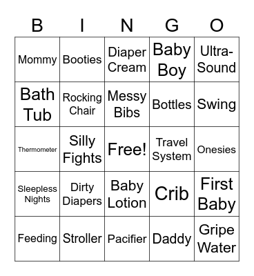 Shilpa's Baby Shower Bingo Card