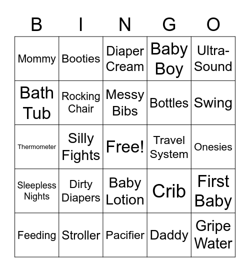 Shilpa's Baby Shower Bingo Card
