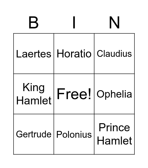 Hamlet Bingo Card