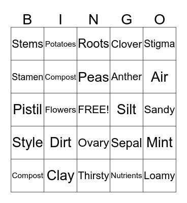 Jr. Master Gardener Bingo Card