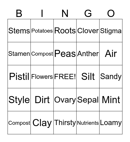 Jr. Master Gardener Bingo Card