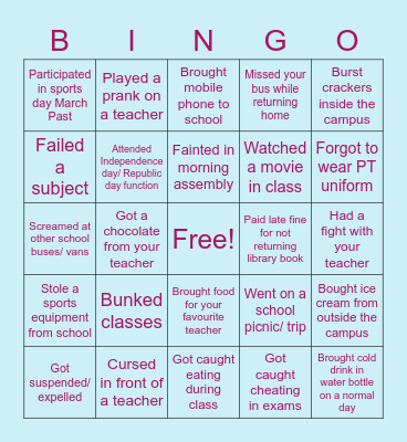 Back to School - STS version Bingo Card