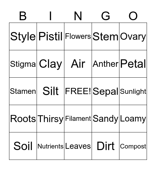 Jr. Master Gardener Bingo Card