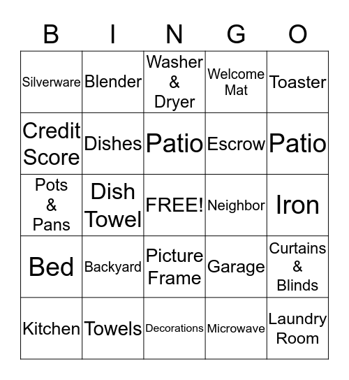 HOUSEWARMING Bingo Card