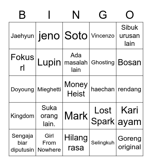 Wonu Bingo Card