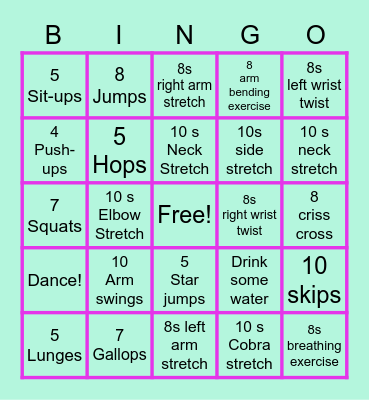 P.E. Bingo! Bingo Card